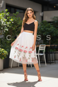 Jupe midi en tulle brodé à fleurs